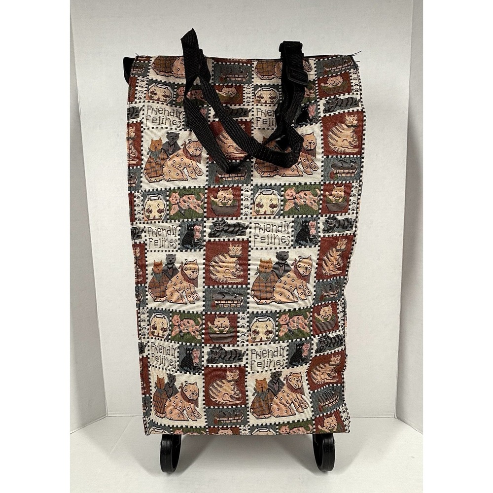 Travel‎ Tapestry Rolling Fold Up Bag Cats Lover Print Friendly Felines 22x13x6